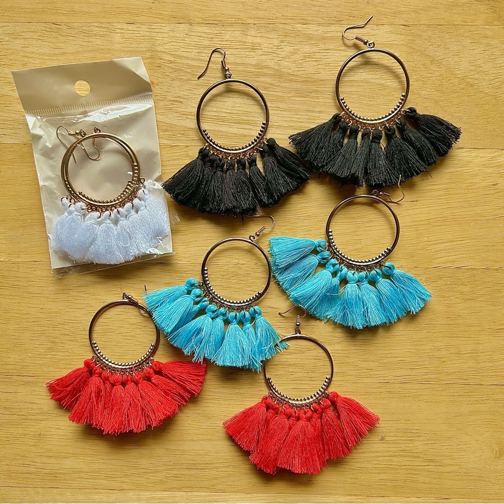 Masedy — 4 Pair of Womens Tassel Earrings, Bohemian Fan-shape